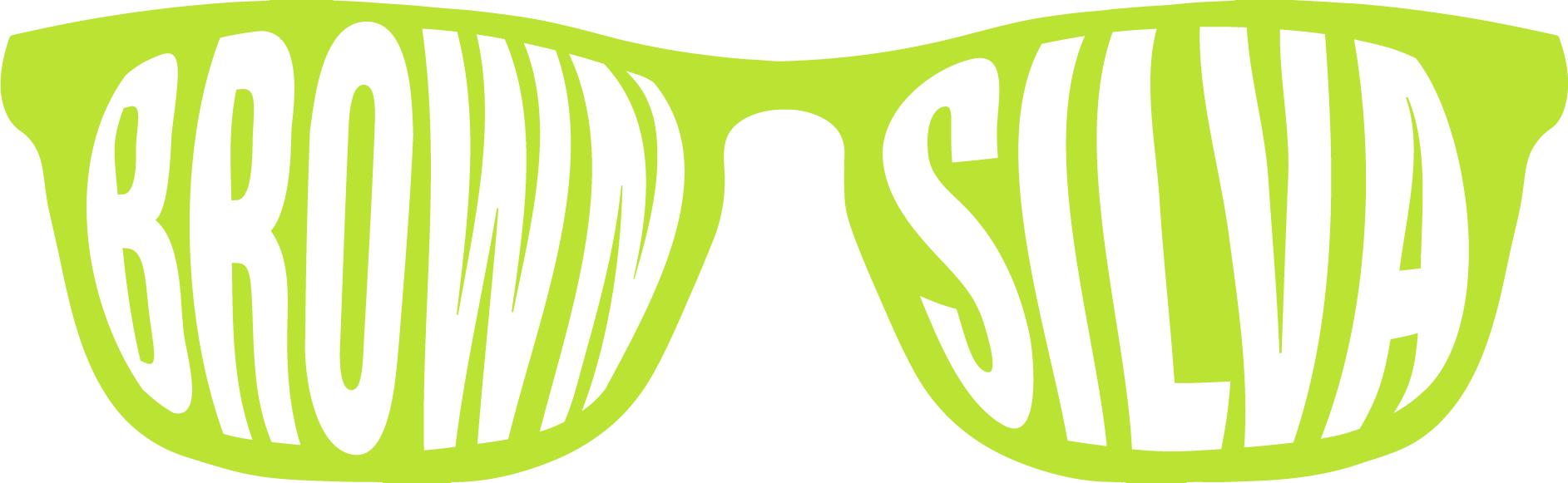 The website logo, featuring Brown-Silva in the framnes of glasses rendered in Chartreuse.